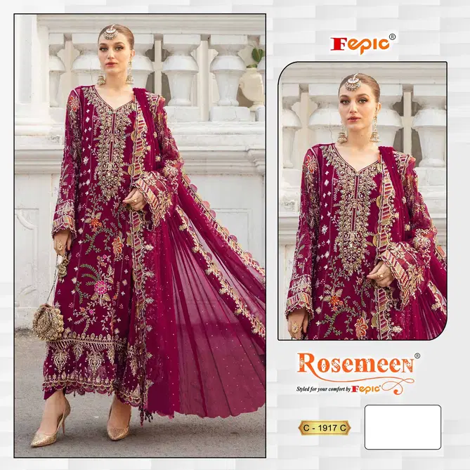 C 1917 Rosemeen By Fepic Organza Embroidery Pakistani Suits Wholesale Market